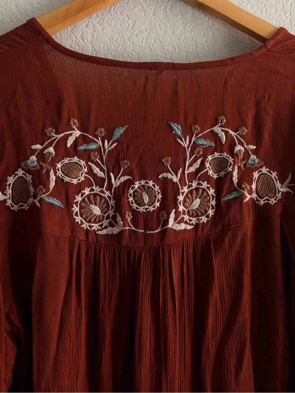 Free People Wild Dreams Embroidered Tunic Top Dress Medium Rust Long Sleeve - Picture 2 of 6
